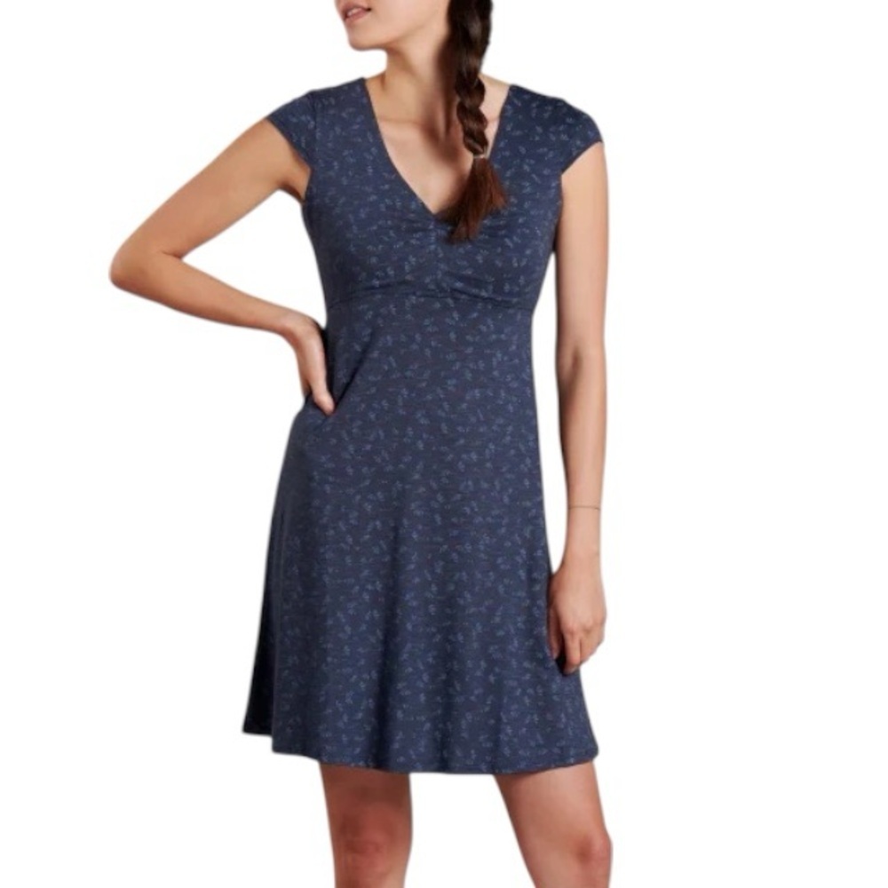 Toad&Co Women’s Rosemarie Printed Tencel Organic Cotton Dress S Navy Blue